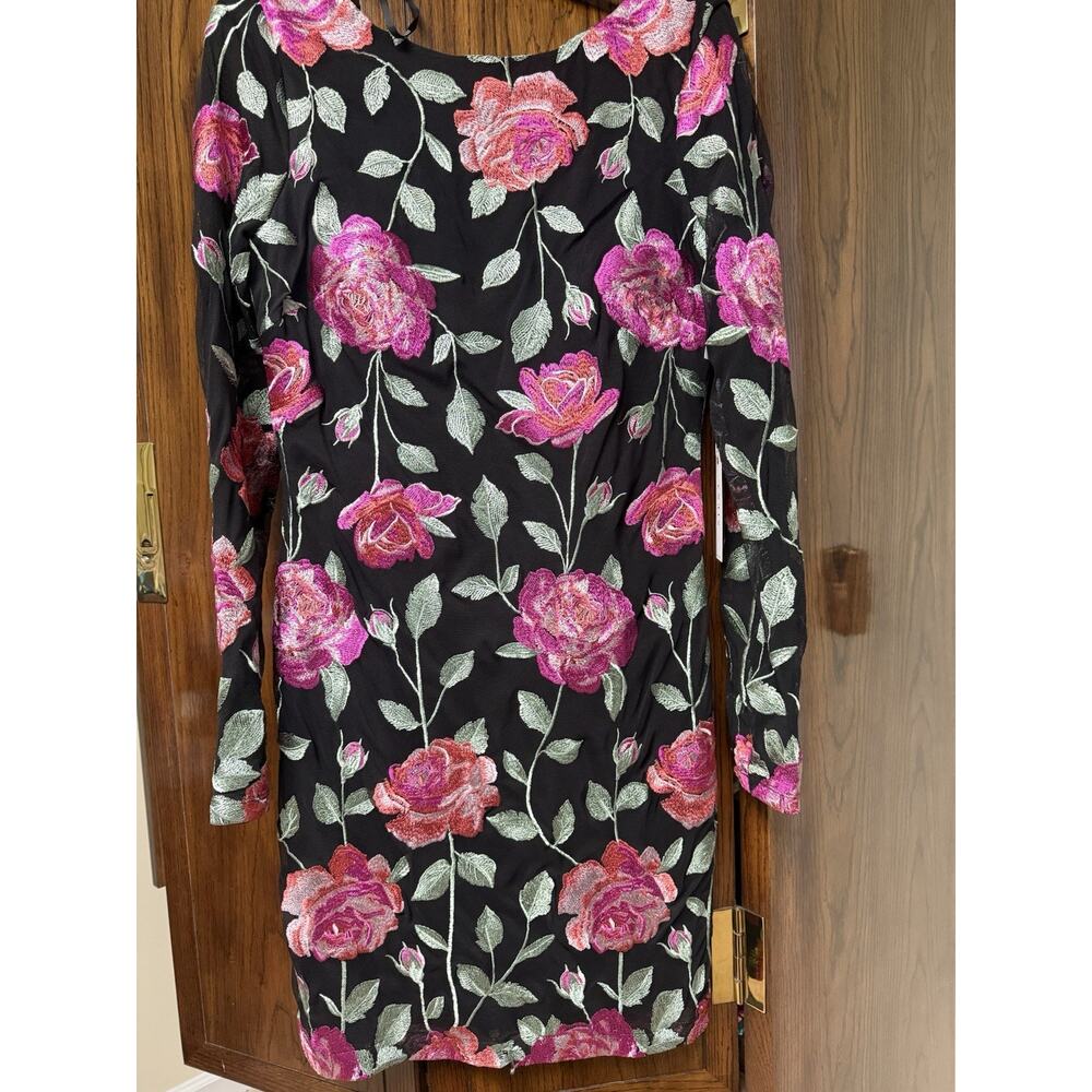 Siena Black Floral Embroidered Mesh Long-Sleeve Dress Sz 12 NWT MSRP $138